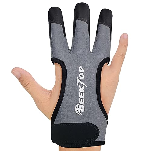 Seektop Archery Gloves Shooting Hunting Leather Three Finger Protector for Youth Adult Beginner - color: gray, size: Small