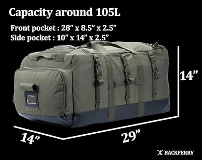 Large Duffle Bag Duffel Pack with Backpack Shoulder Straps and Shoes Compartment 105L for Sports Travel Hunting Camping. - color: Olive Green
