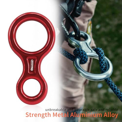 NewDoar Climbing Gear Downhill Equipment, Descender Rappel Rock Climbing Descending Belaying Equipment Rescue Figure 8 Descender Rigging Plate 35KN for Climbing Belaying and Rappeling Device - color: Red