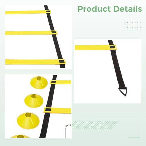 Training Set Ladder Agility, Rung Speed 12 19.7 Ft (6 Meters), with Cones Soccer 10 & Bag Carry, Equipment Training Soccer, Speed, Agility, Drills Coordination
