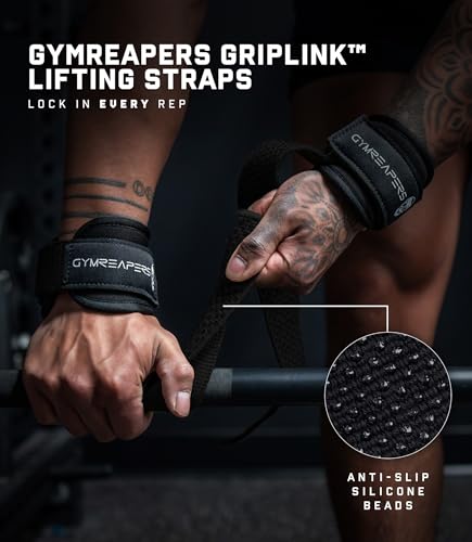 Gymreapers GripLink Lifting Straps – Heavy Duty D-Ring Weight Lifting Wrist Straps with Anti-Slip Silicone Grip Beads, Adjustable Support for Deadlifts, Powerlifting, Cable Machines & Gym Training - color: Black/White
