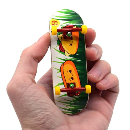 Teak Tuning 32mm Pro Fingerboard Heat Transfer Graphic Complete - Fully Assembled with Pro Level Parts - Pro Shaped Wood Deck (34x97mm), UltraSpin Wheels, Prodigy Trucks - Happy Tacos - color: Happy Tacos