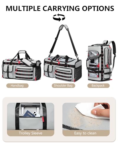 MCBD Gym Bags for Men & Women, 45L Travel Duffle Sports Backpack with Shoes & Laptop Compartment, Large Workout Carry On Bag Weekender Overnight Tote, Grey - color: Grey