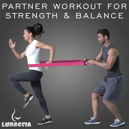 Premium 76" Extra Long Resistance Band for Working Out, 3" Wide Non-Slip Fabric Exercise Band for Stretching, Yoga, Strength Training & Physical Therapy - color: Pink