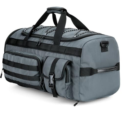 Gonex 45L Tactical Duffel Bag, 3-in-1 Gym & Travel Bag | Shoe compartment, Tactical gear loops, Water-repellent lining, 5 zip pockets, Weekend travel - color: Grey, size: 45L