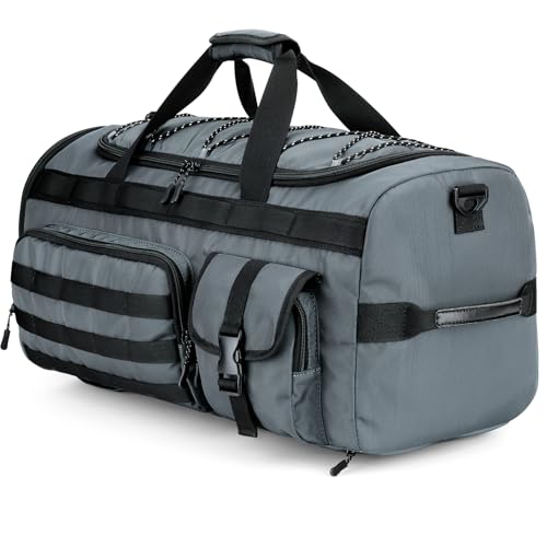Gonex 45L Tactical Duffel Bag, 3-in-1 Gym & Travel Bag | Shoe compartment, Tactical gear loops, Water-repellent lining, 5 zip pockets, Weekend travel - color: Grey, size: 45L