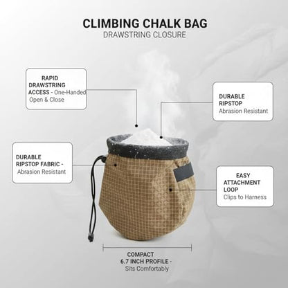 Climbing Chalk Bag with Drawstring Closure Lightweight Waist Pouch for Rock Climbing & Bouldering 6.7 Inch Opening - color: Brown