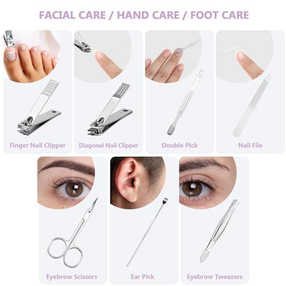 12 Set Manicure Set Bulk Mini Manicure Nail Clipper Kit 7 in 1 Stainless Steel Professional Nail Care Pedicure with Travel Portable Bag Grooming Kits for Women Men Home(Purple) - color: Purple