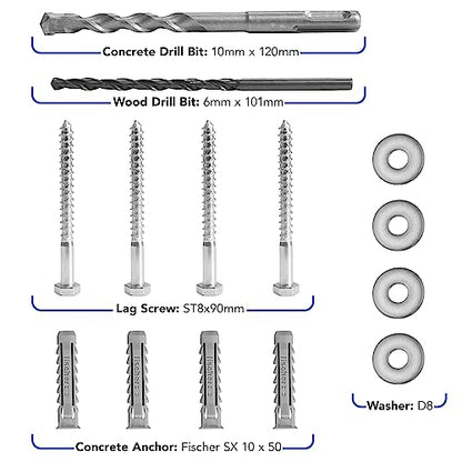 Mount-It! Universal TV Mounting Hardware Kit, Lag Screw and Drill Bit Set Includes Screws, Washers, Fischer Anchors, Wood Drill Bit and Concrete Drill Bit for Easy Installation
