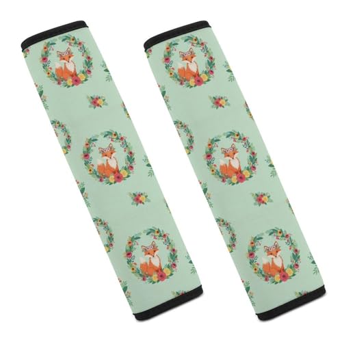 2PCS Flower Fox Print Seat Belt Cover Breathable Seat Belt Cushion for Adults and Children, All Vehicles, Comfortable Driving - color: Pattern 270