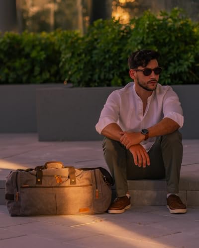 S-ZONE 65L Expandable Canvas Duffle Bag Travel Overnight Holdall Weekend Bag with Shoes Compartment Large Carry On Bag Tote Gym Bag for Men Women, Grey, L | Cotton Canvas, 45L Large Size, Shoes Compartment,Multi-Pocket, Removable Shoulder strap for Gym or