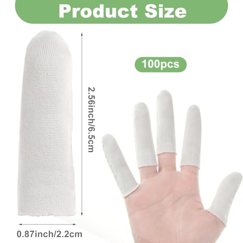100 Pcs Finger Gauze Sleeve, Cotton Finger Cots Fingers White Toe Sleeves Thumb Protector Covers Condom Fingertips Protective Cushion Comfortable Reusable for Men Women
