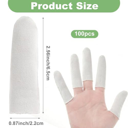 100 Pcs Finger Gauze Sleeve, Cotton Finger Cots Fingers White Toe Sleeves Thumb Protector Covers Condom Fingertips Protective Cushion Comfortable Reusable for Men Women