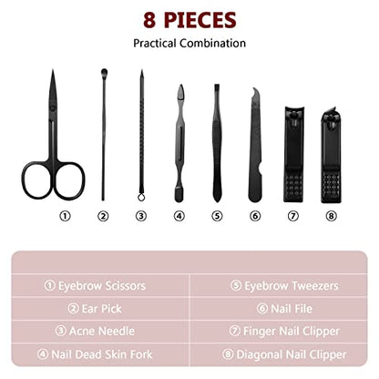 Geosar 12 Sets Manicure Set Nail Clippers Pedicure Kit 8 in 1 Grooming Stainless Steel Kits Nail Care Tools with Travel Case for Employee Coworker Teachers Nurse Gifts(Red Background) - color: Red Background