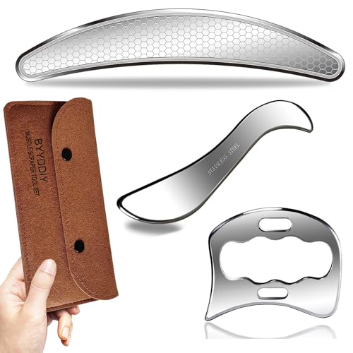 BYYDDIY 3 in 1 304Stainless Steel Muscle Scraper Tools Set,Scraping Massage Tools for Physical Therapy,Derma Edge Massage Tool & GuaSha Massage Scraper Tool,IASTM Tools,Guasha Tool for Body - style: SDC1