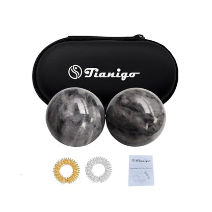 Baoding Balls 2Pcs, 1.57 inch Natural Marble Baoding Chinese Meditation Balls, with Carry Case for Hands Stress Relief, Dark Grey - color: Dark Grey, size: Medium-1.57"