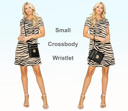 Solene Small Multi Zipper Pockets Crossbody Bag with Detachable Wristlet - color: Lavender
