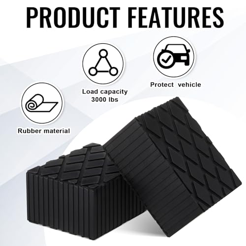 Pangda 8 Pack Solid Rubber Auto Lift Pads 6-3/8" x 4-3/4" x 3.15" Anti-Skid Lift Block Spacer Pad for Automobile Car Lifts, Jacks and Racks, 4000 Lbs Capacity - size: 6-3/8" x 4-3/4" x 3.15"