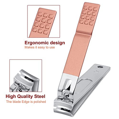 Manicure Set,ewinever 26PCS Professional Pedicure Kit Stainless Steel Nail Clippers Grooming Tools Kit Men and Women Nail Care Tools with Pink Leather Travel Case-Rose Gold