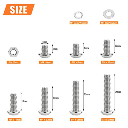 HELIFOUNER 370 Pieces M4 x 6mm /8mm /12mm /16mm /20mm /25mm /30mm, Button Head Socket Cap Screws Bolts Washers Nuts Kit, 304 Stainless Steel - size: M4, style: Button Head Screws