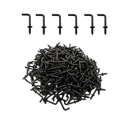 300 PCS 1/2 Inch Screw in Hooks, Mini 7 Shaped Right Angle Screw Hanger,Black L Shaped Hook, Perfect for Lamp,Plants,Decorations,kitchenware and DIY Crafts - size: 1/2inch 300pcs