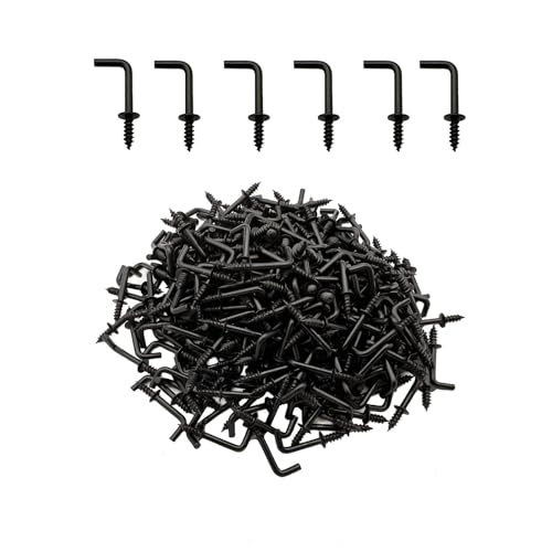300 PCS 1/2 Inch Screw in Hooks, Mini 7 Shaped Right Angle Screw Hanger,Black L Shaped Hook, Perfect for Lamp,Plants,Decorations,kitchenware and DIY Crafts - size: 1/2inch 300pcs