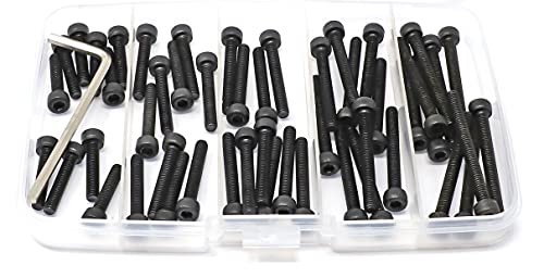 iexcell 50 Pcs M4 x 20/25/30/35/40 Alloy Steel 12.9 Grade Hex Socket Head Cap Screws Bolts Assortment Kit, Black Oxide Finish - size: M4 x 20/25/30/35/40mm