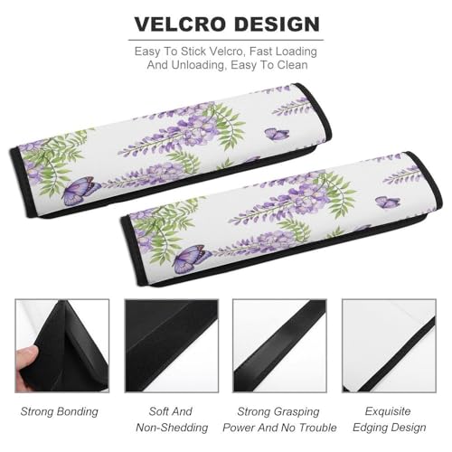 2 Pack Spring Leaves Purple Lavender Floral Butterfly Car Seat Belt Pad Soft Padded Seat Belt Cushion for Child, Stroller Pushchair High Chair, Shock Absorption - color: Pattern 337