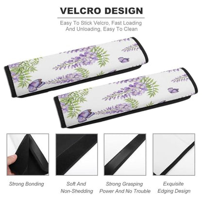 2 Pack Spring Leaves Purple Lavender Floral Butterfly Car Seat Belt Pad Soft Padded Seat Belt Cushion for Child, Stroller Pushchair High Chair, Shock Absorption - color: Pattern 337