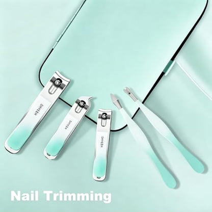 Manicure Set, 10 pcs High-Carbon Steel Nail Clippers Set, Portable Mini Manicure and Pedicure Kit, Travel Grooming Nail Kit with Leather Bag for Men and Women - color: AquaBlue