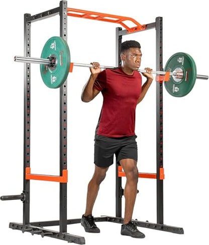 Sunny Health & Fitness Power Zone Strength Rack Power Cage - 1000 LB Weight Capacity, Spotter Bar, Angled Pull-Up Bar, J-Hooks, Resistance Band Pins, Optional LAT Pull Down - style: Power Cage