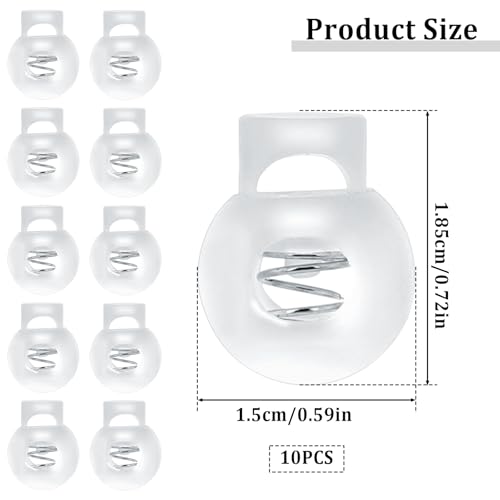 Hariendny 10 PCS Cord Locks Plastic Spring Cord Locks Single Hole Toggle Drawstring Clip Clear Stoppers Fastener Slider Ball Shape Luggage Lanyard Stopper for Drawstrings Paracord Shoelaces