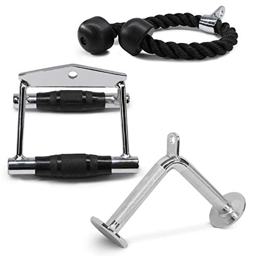 Yes4All Cable Machine Attachment, Row Handles, Tricep Rope, Straight Bar, V Bar, LAT Pulldown Accessories Load 880 LB for Home Gym - color: H. Double D Handle + TricepRope + Vshaped bar
