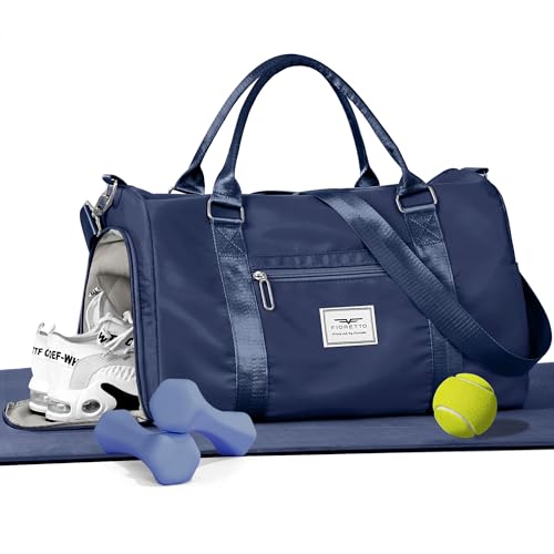 FIORETTO Womens Gym Tote Duffle Bag with Wet Pocket & Shoe Compartment, Sports Duffel Overnight Weekender Hospital Workout Carry on Bag for Girls, Ideal for Travel, Swimming, Dance, Ballet Navy Blue - color: Navy, style: Gym Bag