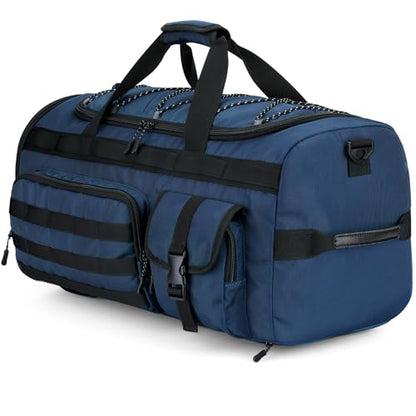 Gonex 45L Duffel Bag for Men, 3 in 1 Convertible Carry Gym Duffle with Shoe Compartment, Tactical Gear Loops, Water-Repellent Lining, Workout & Travel Bag (Dark Blue) | Shoe compartment, Tactical gear loops, Water-repellent lining, 5 zip pockets, Weekend