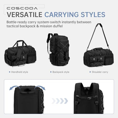 3 in 1 Tactical Gym Bag Carry On Luggage 22x14x9 Airline Approved - color: Black Red, size: 50L