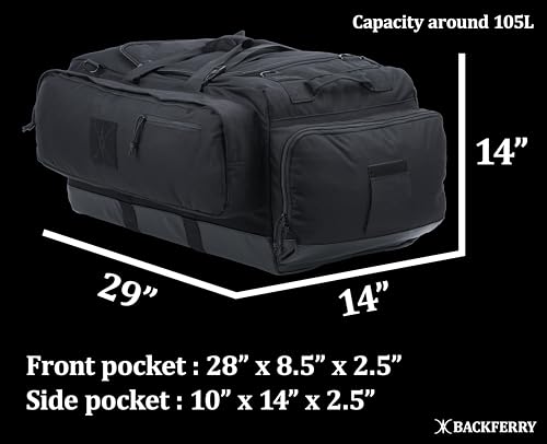 Large Duffle Bag Duffel Pack with Backpack Shoulder Straps and Shoes Compartment 105L for Sports Travel Hunting Camping. - color: Black