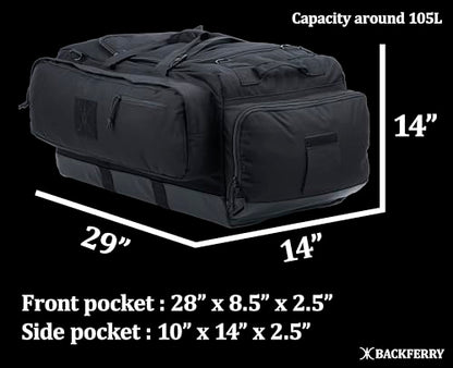 Large Duffle Bag Duffel Pack with Backpack Shoulder Straps and Shoes Compartment 105L for Sports Travel Hunting Camping. - color: Black