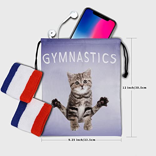 Gymnastics Grip Bag for Gymnasts Gymnastic Drawstring Bag Gym Athlete Bag - color: Purple Gymnastics Cat, size: 9.25" x 12" (Pack of 1)