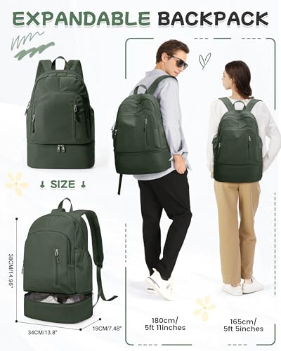 BJLFS Small Gym Backpack for Women Men, Waterproof Gym Track Bag with Expandable Shoe Compartment, Lightweight Mini Casual Daypack Sports Back Pack for Travel Hiking Dance Yoga Fitness Track, Green - color: Green