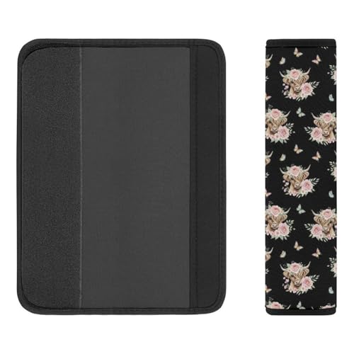 Universal Soft and Comfortable Seat Belt Cover for Adult Use, Stroller Pushchair High Chair, 2 Pack Cute Cattle Floral Crown Highland Cow Shoulder Harness Cover - color: Pattern 687