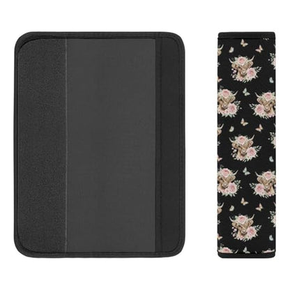 Universal Soft and Comfortable Seat Belt Cover for Adult Use, Stroller Pushchair High Chair, 2 Pack Cute Cattle Floral Crown Highland Cow Shoulder Harness Cover - color: Pattern 687