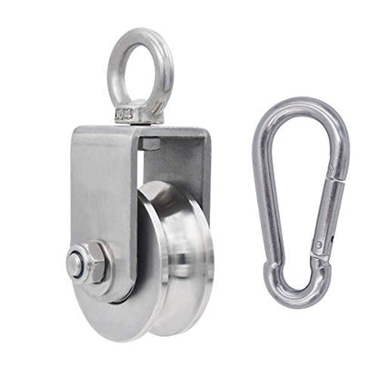Cable Pulley + Carabiner Duplex Bearing 360 Degree Rotation Loading 1760lb/800Kg for Pulley System DIY Attachment Lifting Blocks,hoists,Ladder Lift,DIY Home Projects, Clothesline, Shop Lifts - size: 137mm+Carabiner