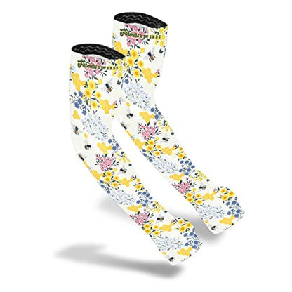 FARMER'S DEFENSE Gardening Arm Sleeves|UV Cooling Protective Sleeve Women & Men|Anti-Scratch Cover Sun UPF Outdoor Protection - Save the Bee's Cream - XS - color: Save the Bee's Cream, size: X-Small
