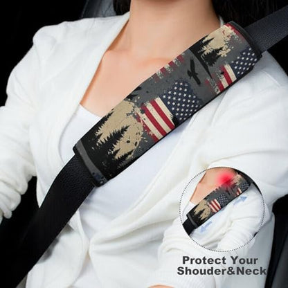 2PCS Breathable Seat Belt Cover for Adults and Children, Most Cars, Bald Eagle American Flag Eagles Shoulder Harness Cover, Shock Absorption - color: Pattern 241