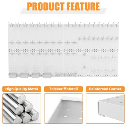 TORACK Garage Tools Organizer Boards Kit with Hooks, Modular Wall-Mounted Tool Storage Pegboard for Workbench(Gray, 4 Panels with Hooks)