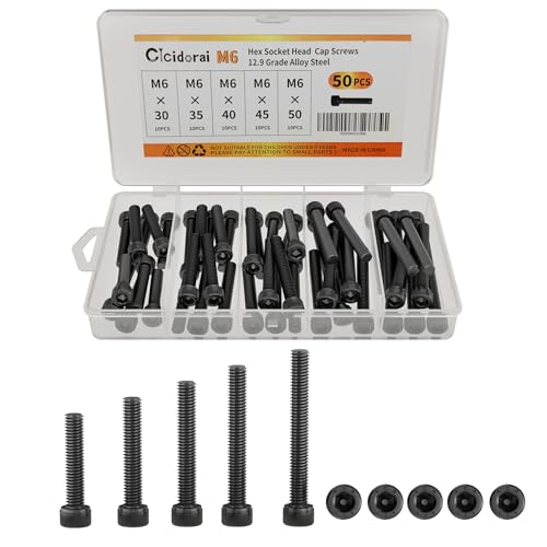 M6 x 30mm 35mm 40mm 45mm 50mm Hex Socket Head Cap Screws Bolts, 12.9 Grade Alloy Steel, Black Oxide Finish, Fully Threaded, Metric Allen Hex Drive, Assortment Kit 50Pcs - size: Hex Socket Head M6x30, 35, 40, 45, 50mm(50pcs)