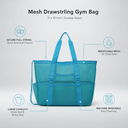 Mesh Drawstring Gym Bag, Breathable Nylon Storage for Wet Gear and Sports Equipment, 17 x 15 Inch (1 PC) - color: Blue