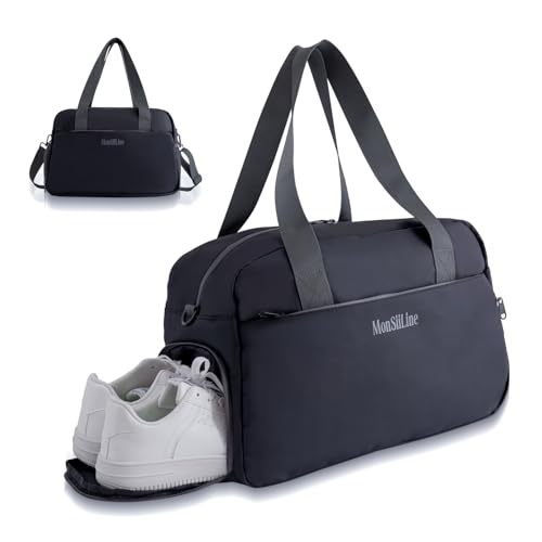 Gym Bag for Women Men with Shoe Compartment, Waterproof Small Duffle Bag for Travel, Sports, Weekend Lightweight Carry on Tote Bag, Black, 27L - color: Black