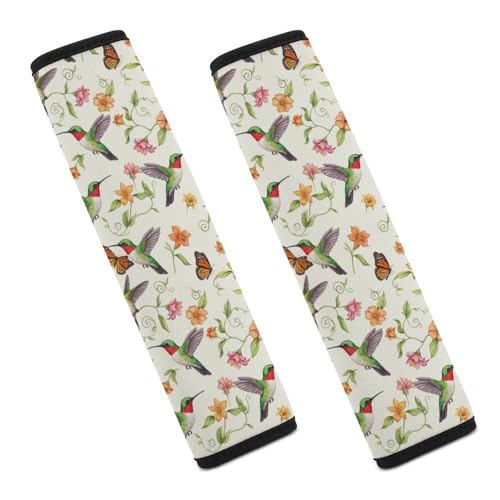 2PCS Hummingbird Monarch Butterfly Floral Seat Belt Cover Breathable Automotive Seat Belt Protector for Adult Use, Most Cars, Pressure Relief - color: Pattern 653